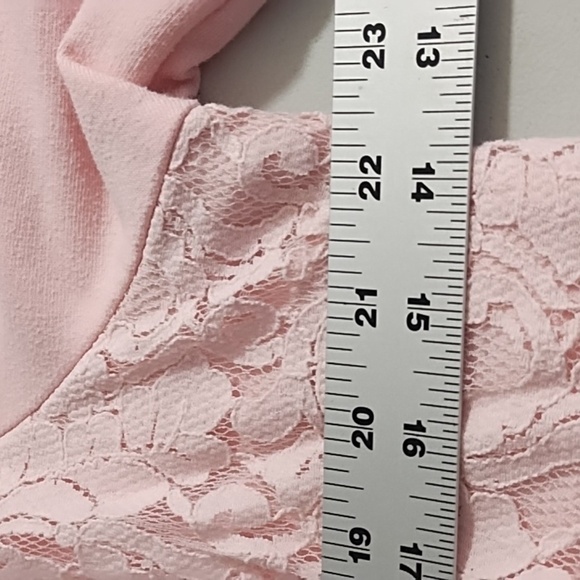 French Terry Lace Overlay Sweatshirt Open Bottom Side Slits - Picture 4 of 9